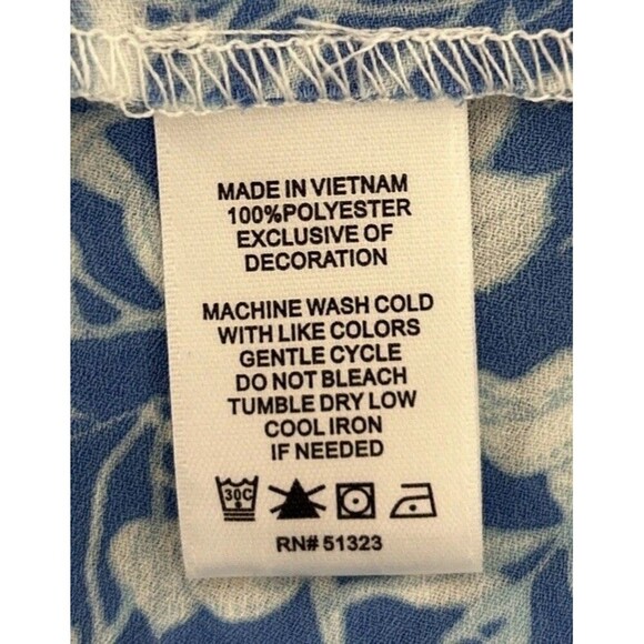 CeCe Blouse Blue and White Floral Ruffle Sleeve Blouse Size Medium (8/10) - Picture 4 of 9